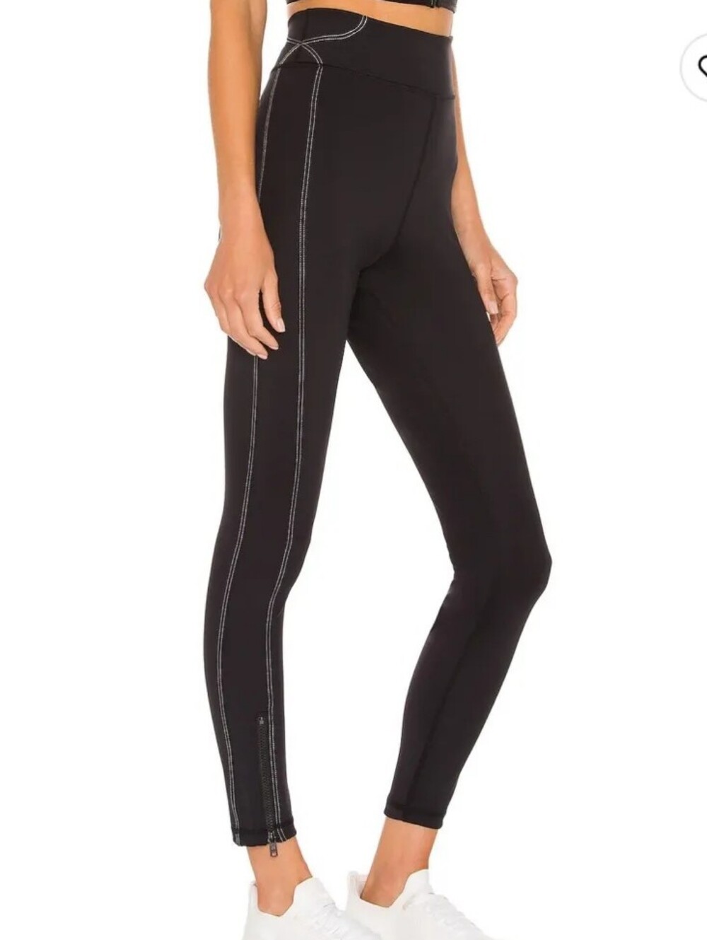 THE UPSIDE Black Midi Leggings White Stitching Ankle Zip Size 6 NWOT